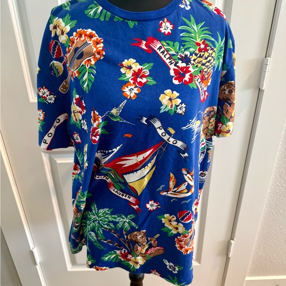 Polo by Ralph Lauren Blue Floral Graphic Shirt. Worn once. Vibrant fun print!!
